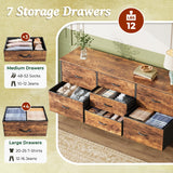 Huuger Dresser for Bedroom, 55 Inch TV Stand for 43, 55, 60 Inch TV, Long Fabric Dresser with 7 Drawers, Chest of Drawers for Storage, Closet, Clothing, Rustic Brown Huuger