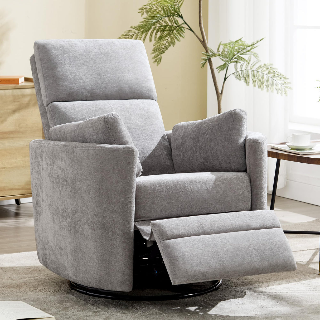 Recliner Swivel Rocking Glider Chair, Upholstered Nursery Adult Recliner Rocking Chair with 2 Pillows for Living Room Bedroom(LIGHTGREY, Manual Operation) choairy