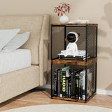 Ksuefao 2 Cube Storage Organizer, Small Bookshelves, DIY Variable Stackable Wooden & Metal Cubes Shelves for Desktop, Bedroom, Living Room, Black Brown Ksuefao