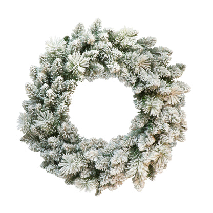 Puleo International 24" Artificial Flocked Spruce Wreath Christmas Décor with 110 Tips, Green