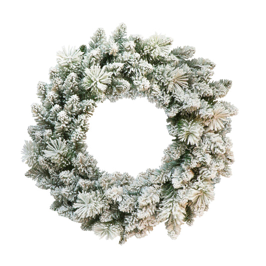 Puleo International 24" Artificial Flocked Spruce Wreath Christmas Décor with 110 Tips, Green