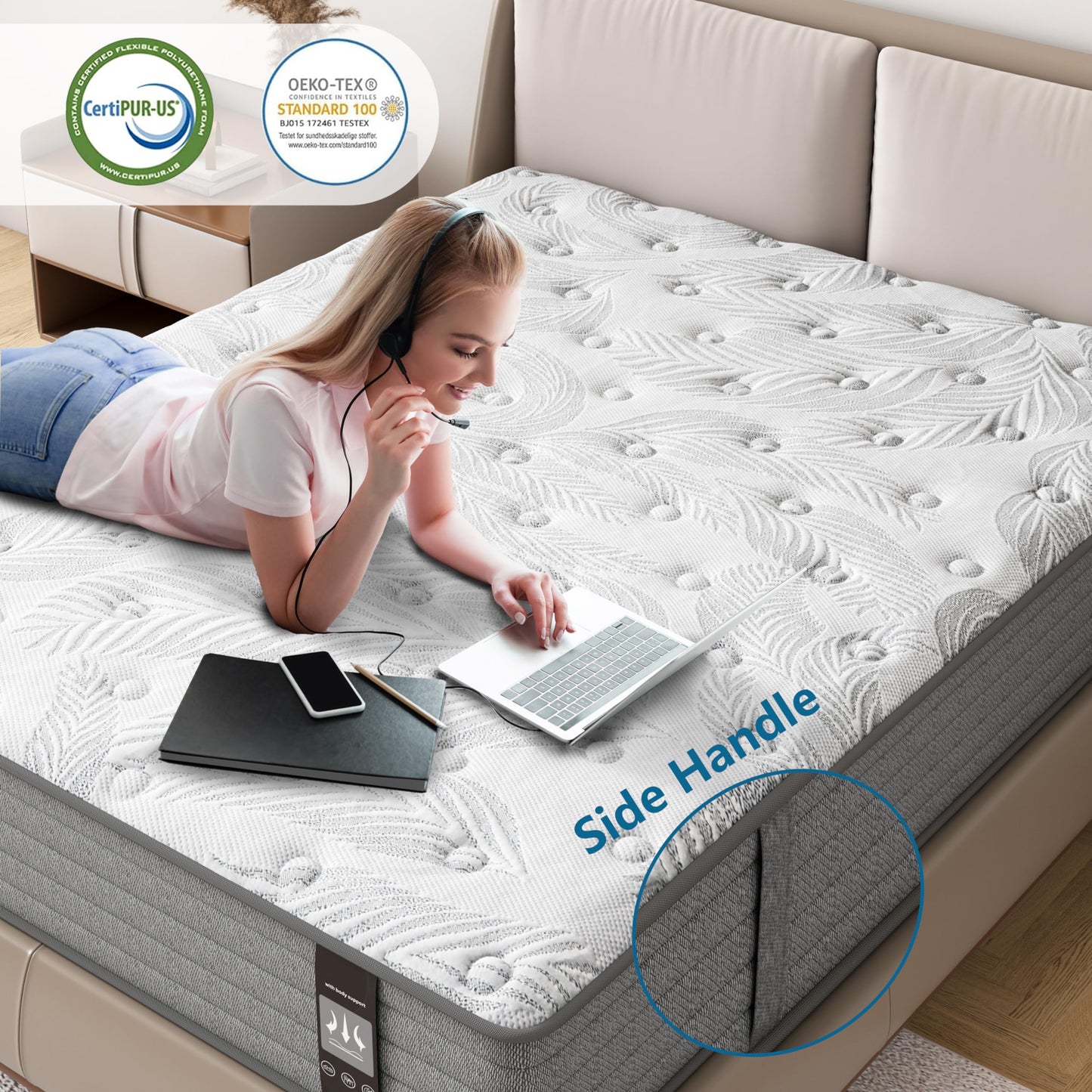 JYYA88BB Twin XL Mattress 12 Inch, Twin XL Size Memory Foam Mattress, Twin Hybrid Mattress in a Box with Independent Spring/Handle Design/Medium Firm Mattress/Pressure Relief/CertiPUR-US Certified