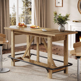 Tribesigns 63" Bar Table, Long Counter Height Pub Dining Table with Footrest, Home Bar Furniture for Bar, Kitchen & Dining Room, Living Room, Brown Tribesigns