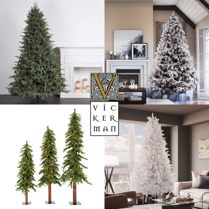 Vickerman 12' Flocked Utica Fir Artificial Christmas Tree, Pure White LED Lights - Snow Covered Faux Tree - Seasonal Indoor Home Decor - Tree Stand Included