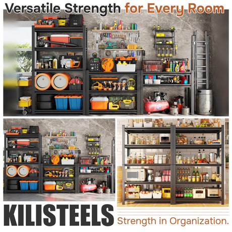 KILISTEELS 88" H Garage Shelving 5 Tier Storage Shelves Heavy Duty 3800LBS Adjustable Shelf Unit Metal Garage Shelving for Warehouse Industrial Basement, 88" H x 47" W x 24" D, Black KILISTEELS