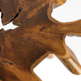 Solid Teak Slab Live Edge Side Table with Burnt Edge and Bubut Wood Legs for Living Room, Bedroom and Office Natural Shape Accent Table, Night Stand - Natural - 20” L x 18” W x 22” H BEST HOME FASHION