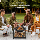 SereneLife 26" Outdoor Fire Pit with BBQ Grill, Mesh Screen, and Wood Storage – Heavy-Duty Steel Frame, Heat-Resistant – Ideal for Bonfires, Camping, and Outdoor Cooking SereneLife