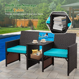 Shintenchi Wicker Patio Conversation Furniture Set with Detachable Chairs & Table and Two Removable Cushions,Rattan Wicker Lover Chair for Patio,Garden, Courtyard and Lawn Backyard (Blue) Shintenchi