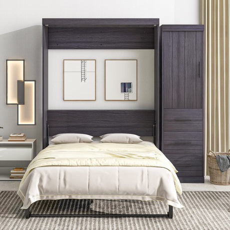 SOFTSEA Full Murphy Bed with Storage Wall Bed Wardrobe for Small Space SOFTSEA
