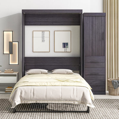 SOFTSEA Full Murphy Bed with Storage Wall Bed Wardrobe for Small Space