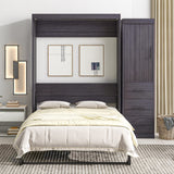 CITYLIGHT Full Size Murphy Bed with 3 Storage Drawers and Wardrobe, Modern Wall Bed Can Be Folded into a Cabinet, Full Murphy Bed Frame for Bedroom, Living Room or Home Office (Full, Gray) CITYLIGHT