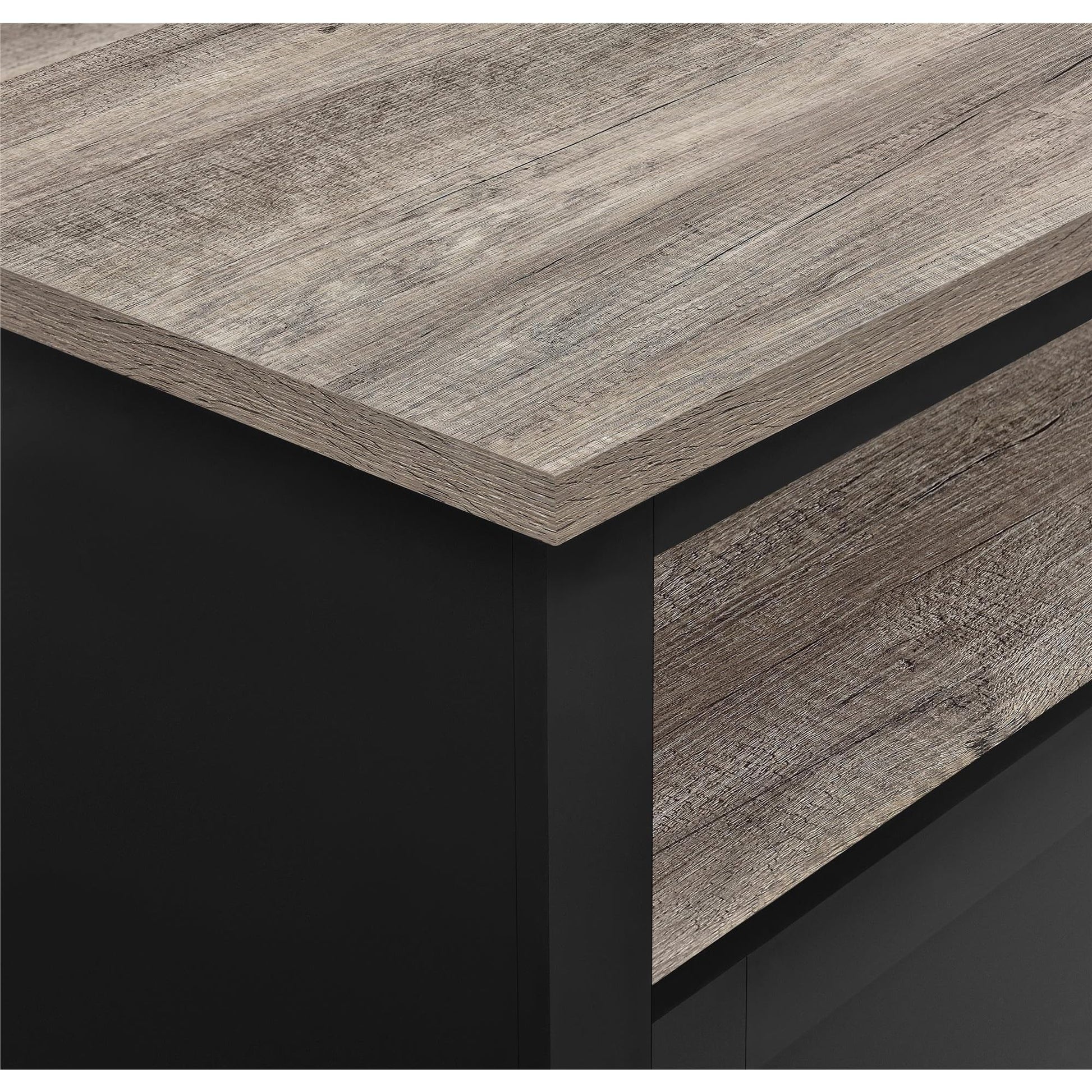 Ameriwood Home Carver Coffee Table with Open Storage, Matte Black Paint and Distressed Wood Grain Accents - WoodArtSupply