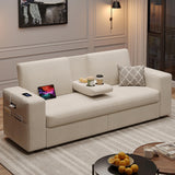 Maupvit 75” Loveseat Sofa with 2 Drawers, USB & Type-C Charging Port, Comfortable Linen Living Room Couch with Small Table Board, Upholstered Small Settee Fits Bedroom, Office,Beige Maupvit