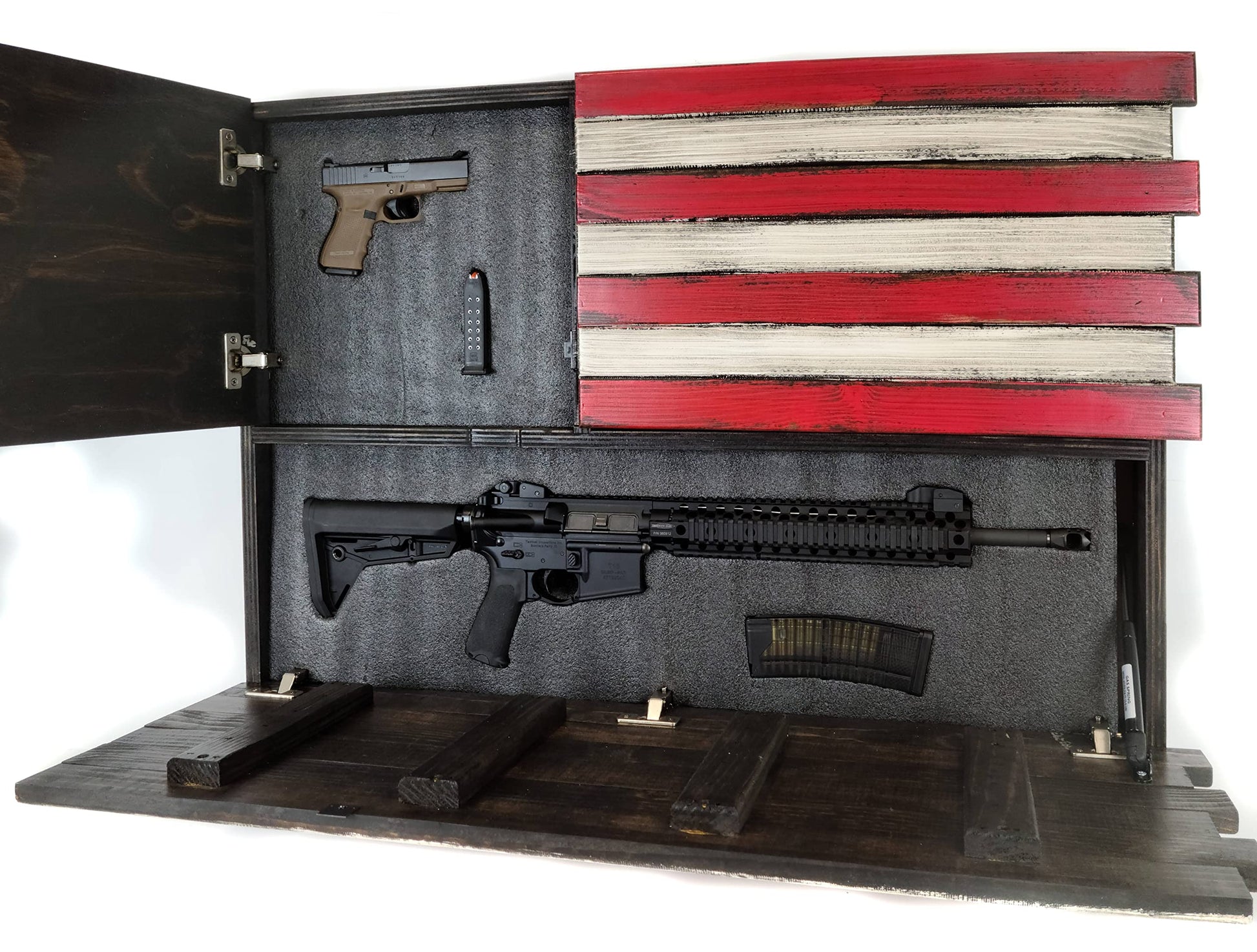 American Furniture Classics Model LRG2COMP Large American Flag Wall Hanging Gun Concealment with Two Secret Compartments, Red White and Blue - WoodArtSupply