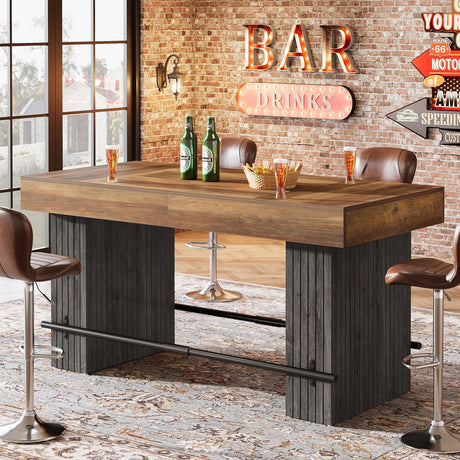 Tribesigns 63 Inch Bar Table, Industrial Counter Height Pub Dining Table, Rectangular Home Bar Units with Metal Footrest for Home Kitchen, Dining Room, Bistro Tribesigns