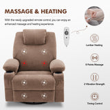 Weture Swivel Rocker Recliner Chair with Heat and Massage, 360 Degree Swivel Rocking Single Sofa with Cup Holders and USB Port, Big Oversized Recliner Chair for Living Room (Fabric, Brown) Weture