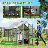 PawHut Large Chicken Run, Wooden Chicken Coop with Waterproof & Anti-UV Cover, Split Door, 2 Nesting Boxes, 2 Roosting Bars, Walk-in Chicken Pen for 6-8 Chickens, for Backyard, Farm, 5.5' x 6' x 6' PawHut