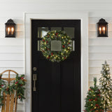 National Tree Company Pre-Lit Artificial Christmas Wreath, Green, Crestwood Spruce, White Lights, Decorated with Pine Cones, Berry Clusters, Frosted Branches, Christmas Collection, 24 Inches National Tree Company