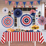 HOOSUN Patriotic 4th of July Decorations Set, 9 Pcs Red White and Blue Paper Fans, USA Pennant Bunting, Star Streamers, Patriotic Tablecloth for Fourth of July Party Supplies, Memorial Day Decor HOOSUN