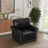 Lunanniu 35" Faux Leather Pu Armchair Classic Vegan Leather Accent Chair Elegance Single Seat with Rolled Armrests Nailhead Trim Wood Legs Traditional Living Room 1 Seat-Black Lunanniu