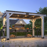 GARTOO 12.5'x6.5' Outdoor Grill Gazebo - Hardtop Cedar Wood Gazebo with 2 Side Shelves and Galvanized Steel Roof, Patio Wooden BBQ Pergola for Garden, Porch and Backyard GARTOO