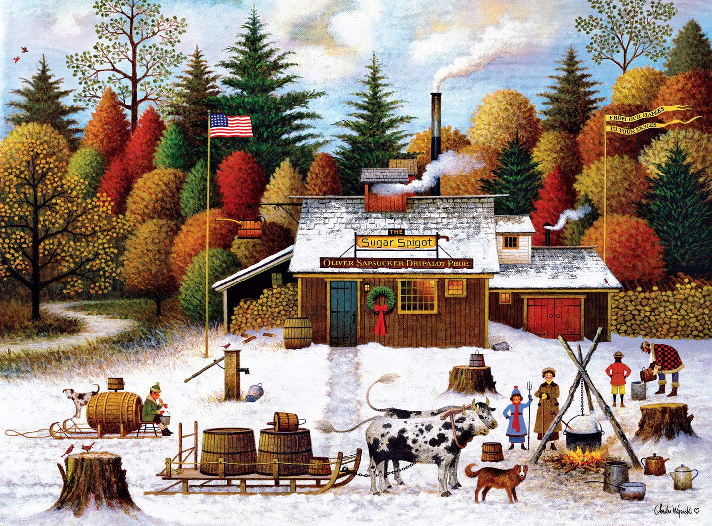 Buffalo Games - Charles Wysocki - Vermont Maple Tree Tappers - 1000 Piece Jigsaw Puzzle for Adults -Challenging Puzzle Perfect for Game Nights - Finished Size is 26.75 x 19.75