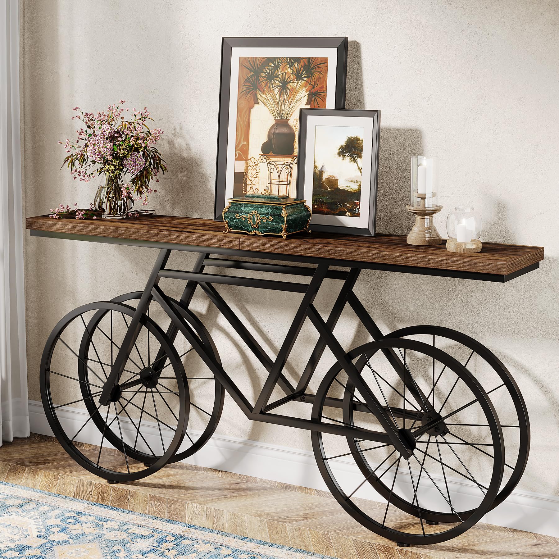 Tribesigns 70.9-Inch Extra Long Console Table, Narrow Sofa Table with Bicycle Metal Base, Modern Industrial Entryway Table Behind Couch Table for Living Room, Hallway, Entrance, Foyer, Rustic - WoodArtSupply