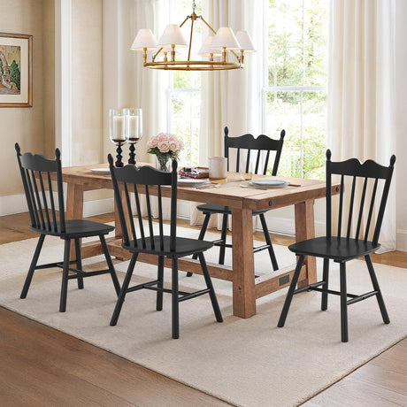 LUE BONA Black Dining Chairs Set of 4, Windsor Wooden Dining Chair with Thickened Backrest, Morden and Mid Century Kitchen Chairs for Dining Room Farmhouse, Weight Capacity 350 lbs LUE BONA