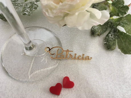 FranJohnsonHouse Personalized Wine Glass Charm Small Laser Cut Table Name & Hole Place Card Custom Sign Acrylic Gift Tag Wedding Favors Wooden Place Setting Decor Bridal Party Metal Drink Marker FranJohnsonHouse