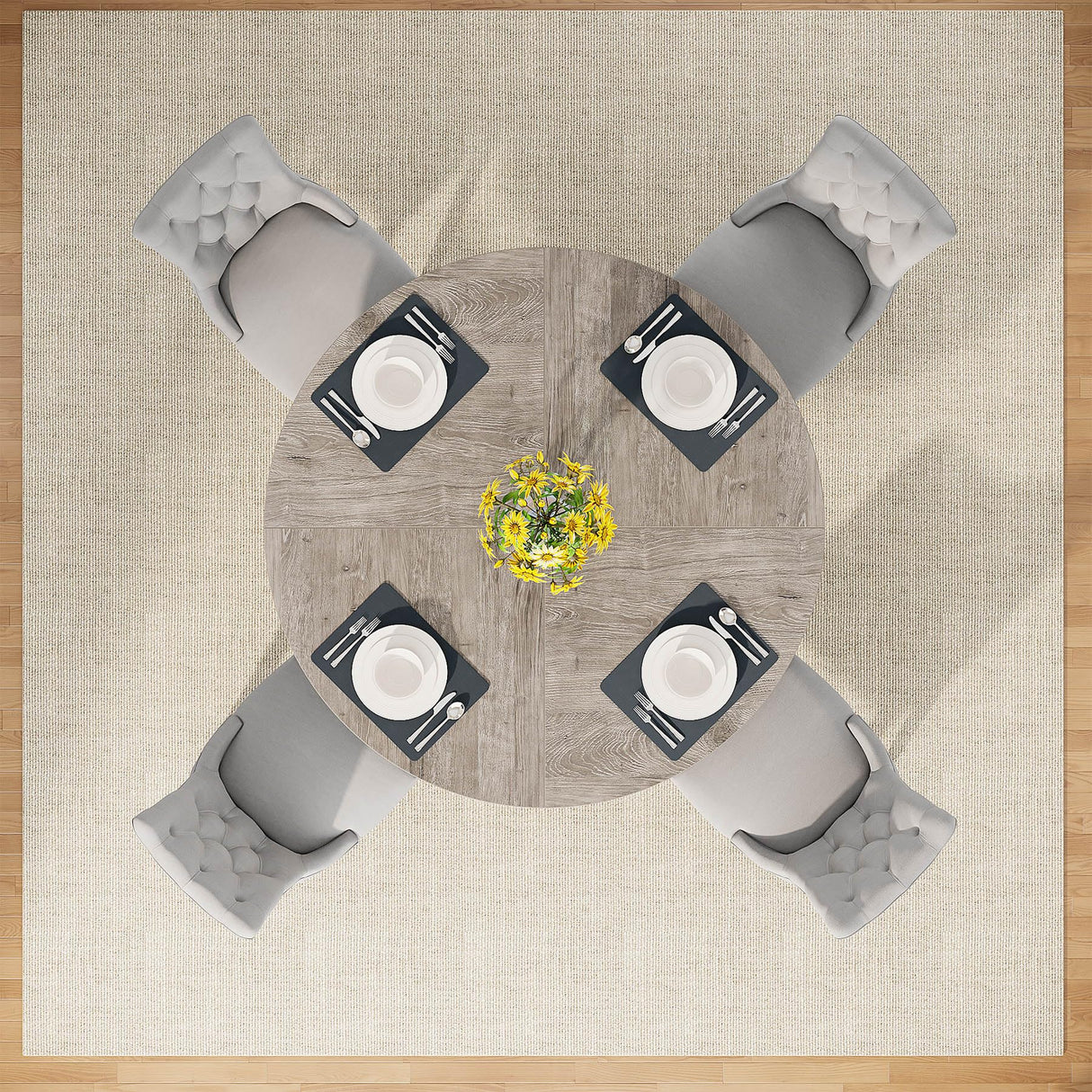 Tribesigns Round Dining Table Wood Kitchen Table for Dining Room Living Room, 47 inches Dining Room Tables for 4 Person, Farmhouse Dinner Table with Wooden Table Top and Legs, Rustic Grey(Only Table) Tribesigns