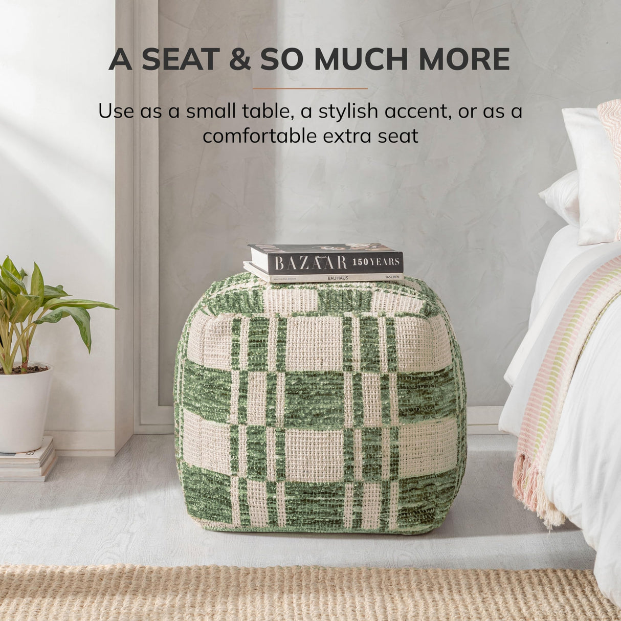 Anji Mountain 100% Handmade & Handcrafted Comfortable Home Décor Pouf Ottoman Footrest for Living Room, Bedroom, Nursery, Kidsroom, Patio Furniture - (20" x 20" x 20" - Green) Anji Mountain