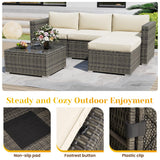 SUNVIVI OUTDOOR Outdoor Patio Furniture Set, 5 Piece Patio Conversation Set, Waterproof Wicker Patio Furniture Set, All Weather Combination Patio Conversation Sets with Cushions and Glass Table, Beige SUNVIVI OUTDOOR