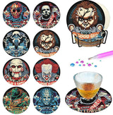 8 Pcs Halloween Diamond Art Coasters Kit for Adults - Round Full Drill Horror Diamond Painting Coasters Set with Holder,DIY Diamond Dot by Number Coaster Art and Craft for Home Wall Decor Gifts Ammklfh