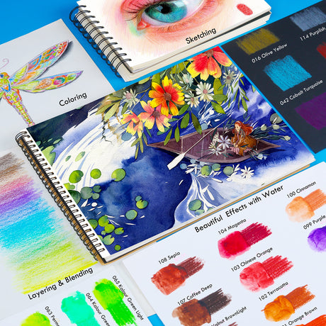 KALOUR Premium Watercolor Pencils, Set of 120 Colors,with Water Brush Pen,Portable Nylon Case,Numbered and Lightfastness,Water-soluble Colored Pencils for Adult Coloring,Water Color for Beginner Kids KALOUR