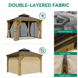 YITAHOME 10x10ft Hardtop Gazebo with Nettings and Curtains, Wood Grain Heavy Duty Double Roof Galvanized Steel Outdoor Combined of Vertical Stripes Roof for Patio, Backyard, Deck, Lawns, Brown YITAHOME