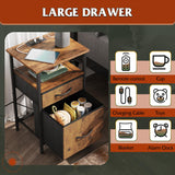 WLIVE Night Stand Set 2, Nightstand with Charging Station, Bedside Tables for Bedroom, Living Room, Side Table with Fabric Drawers, USB Ports and Outlets, Rustic Brown WLIVE
