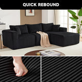 97" Boneless Couches for Living Room, Cloud Couch Sectional with Deep Seat, Comfy Couch with L-Shaped Chaise, Minimalist Upholstered Modular Sectional Sofa, No Assembly Required (Corduroy,Black) Huatean Home