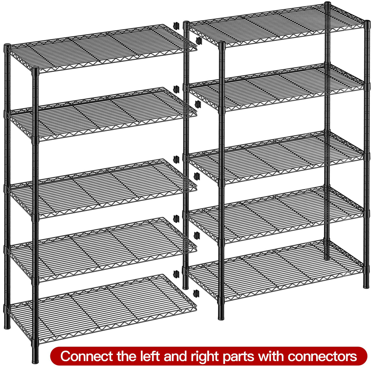 REIBII 5 Tier Wire Shelving Storage Shelves Loads 1430LBS, 58" W Metal Shelving Unit for Storage Adjustable Heavy Duty Garage Shelving Pantry Shelves Kitchen Shelving, Black, 2 Pack REIBII