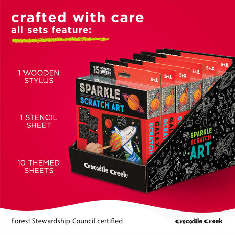 Crocodile Creek Unicorn Sparkle Scratch Art for Kids - 16-Sheet Scratch Art Set with 10 Themed Sheets, 5 Blank Sheets, Stencil, and Stylus - Thoughtful Stocking Stuffers, Gifts, Art Supplies for Kids Crocodile Creek