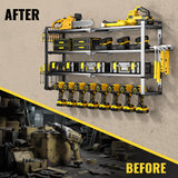 MOOMSINE 4 Layer Large Power Tool Organizer Wall Mount, Heavy Duty Metal Tool Storage Rack with 8 Cordless Drill Holder, Battery Tools Hanger with Charging Station Shelf for Garage Organization MOOMSINE