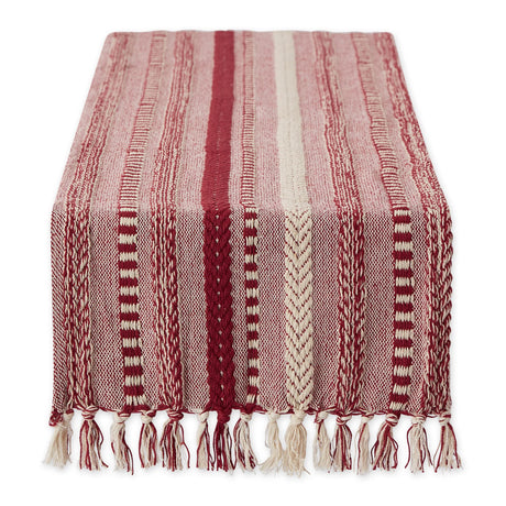 DII Farmhouse Braided Stripe Table Runner Collection, 15x108 (15x113, Fringe Included), Barn Red DII