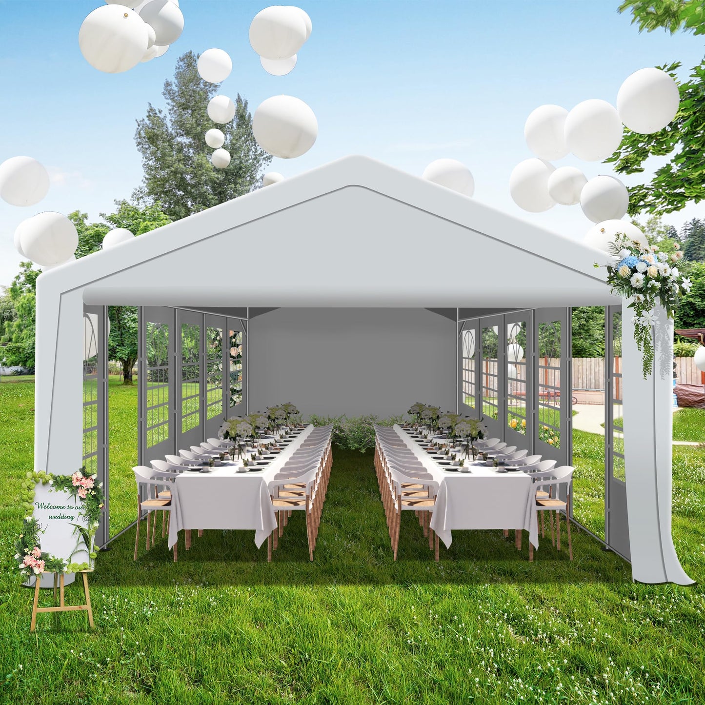 QZEN 20'x40' Party Tent Canopy, Heavy Duty Wedding Tent with Removable Sidewall & 4 Sand Bags, Outdoor Event Tent for Wedding, Birthday Party (20' x 40')