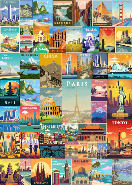 Vintage World Travel Puzzles for Adults 1000 Piece, Colosseum Eiffel Tower Landscape Poster Puzzle Landmarks, Scenic Jigsaw Puzzles for Adults Paris Italy Scenery PICKFORU