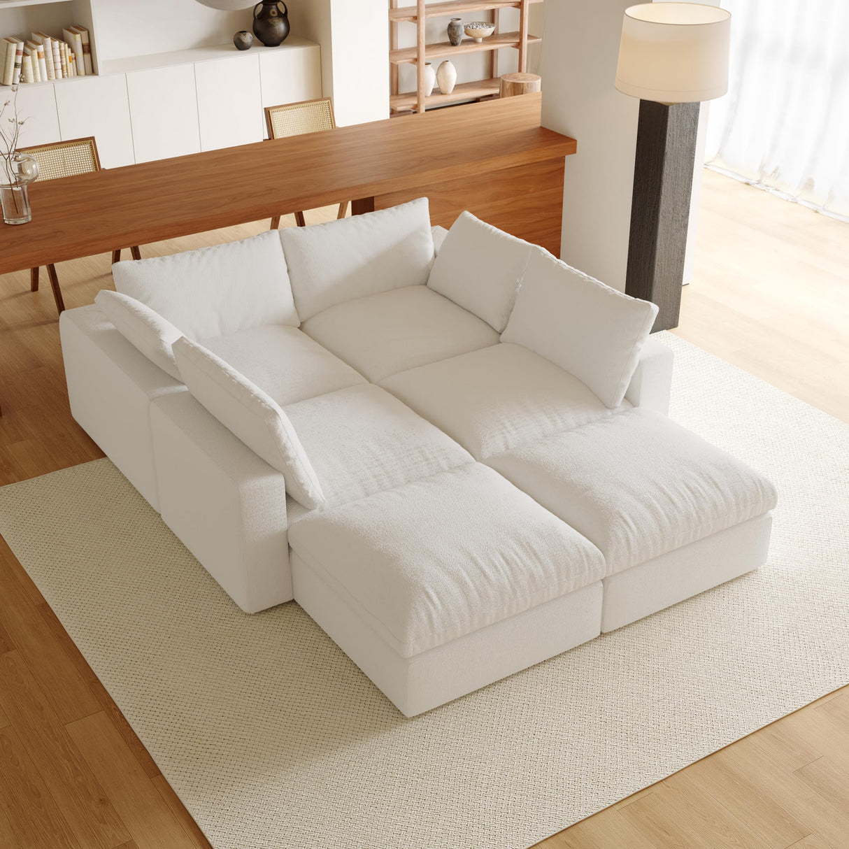 Acanva Modular U-Shaped Sectional Cloud Couch, Free Combination Minimalist Sofa, Convertible to DayBed with Shredded Latex Filled Cushion and Removable Slipcovers for Living Room, 5 Seater + Ottoman Acanva