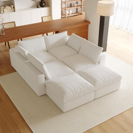 Acanva Modular U-Shaped Sectional Cloud Couch, Free Combination Minimalist Sofa, Convertible to DayBed with Shredded Latex Filled Cushion and Removable Slipcovers for Living Room, 5 Seater + Ottoman Acanva