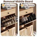 IRONCK Shoe Cabinet with 2 Flip Drawers, Shoe Storage Cabinet for Entryway, Free Standing Shoe Storage Organizer with Rattan Doors Slim Narrow Shoe Rack Cabinet, Oak IRONCK