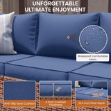 UDPATIO Patio Furniture Set with Fire Pit Table, 6 Pieces Outdoor Conversation Sectional Furniture Sets Wicker Rattan Outdoor Sofa Ottoman with Waterproof Covers for Porch Deck Backyard Blue UDPATIO