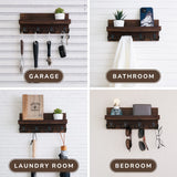 NAUMOO Natural Wooden Key Holder - Wall Mounted Mail Organizer and Key Hanger - Rustic Farmhouse Entryway Shelf with 4 Double Hooks - Decorative Rack for Car Keys, Wallet (Dark Brown) NAUMOO