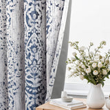 KOUFALL Navy Blue Blackout Curtains 108 Inches Long for Living Room 2 Panels Set,Grommet Damask Printed Patterned Extra Long Curtains for Bedroom,9 FT Length,Indigo KOUFALL