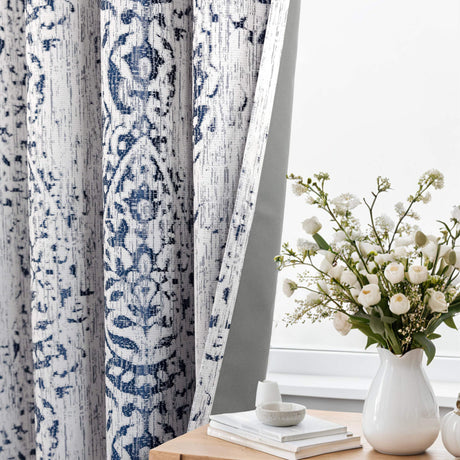KOUFALL Navy Blue Blackout Curtains 108 Inches Long for Living Room 2 Panels Set,Grommet Damask Printed Patterned Extra Long Curtains for Bedroom,9 FT Length,Indigo KOUFALL